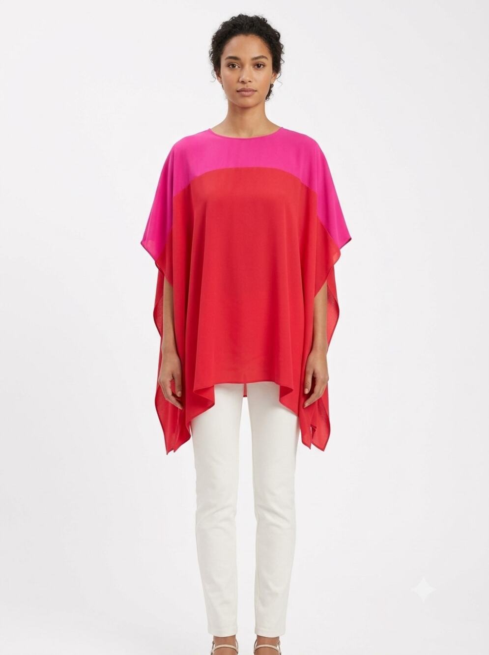 Belle Badgley Mischka Tunic Top Women's Small Pink Red Colorblock Flutter Sleeve